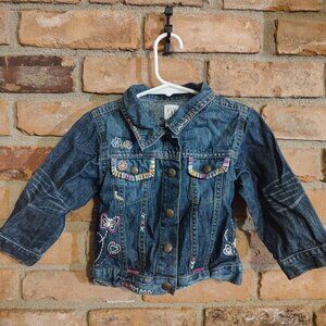 Infant Girls Baby Gap 1969 Jean Jacket with Rainbow Thread/Flowers 18-24 Months
